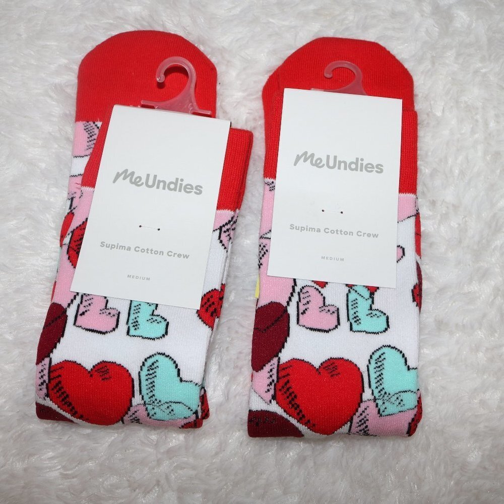 MeUndies Supima Cotton unisex hearts crew socks size medium